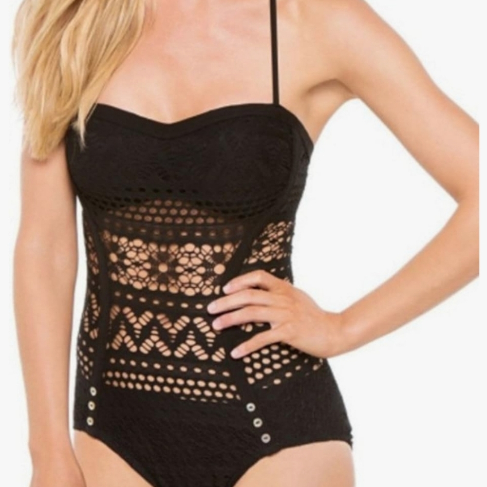 New Size 10 One Piece Knit Swimming Suit with Straps Crochet Swimwear